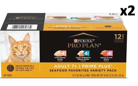 Purina Pro Plan Prime Plus Grain-Free Seafood Favorites 7+ Senior Adult Canned Cat Food - Variety Pack - 3 Oz - Case of 12 - 2 Pack
