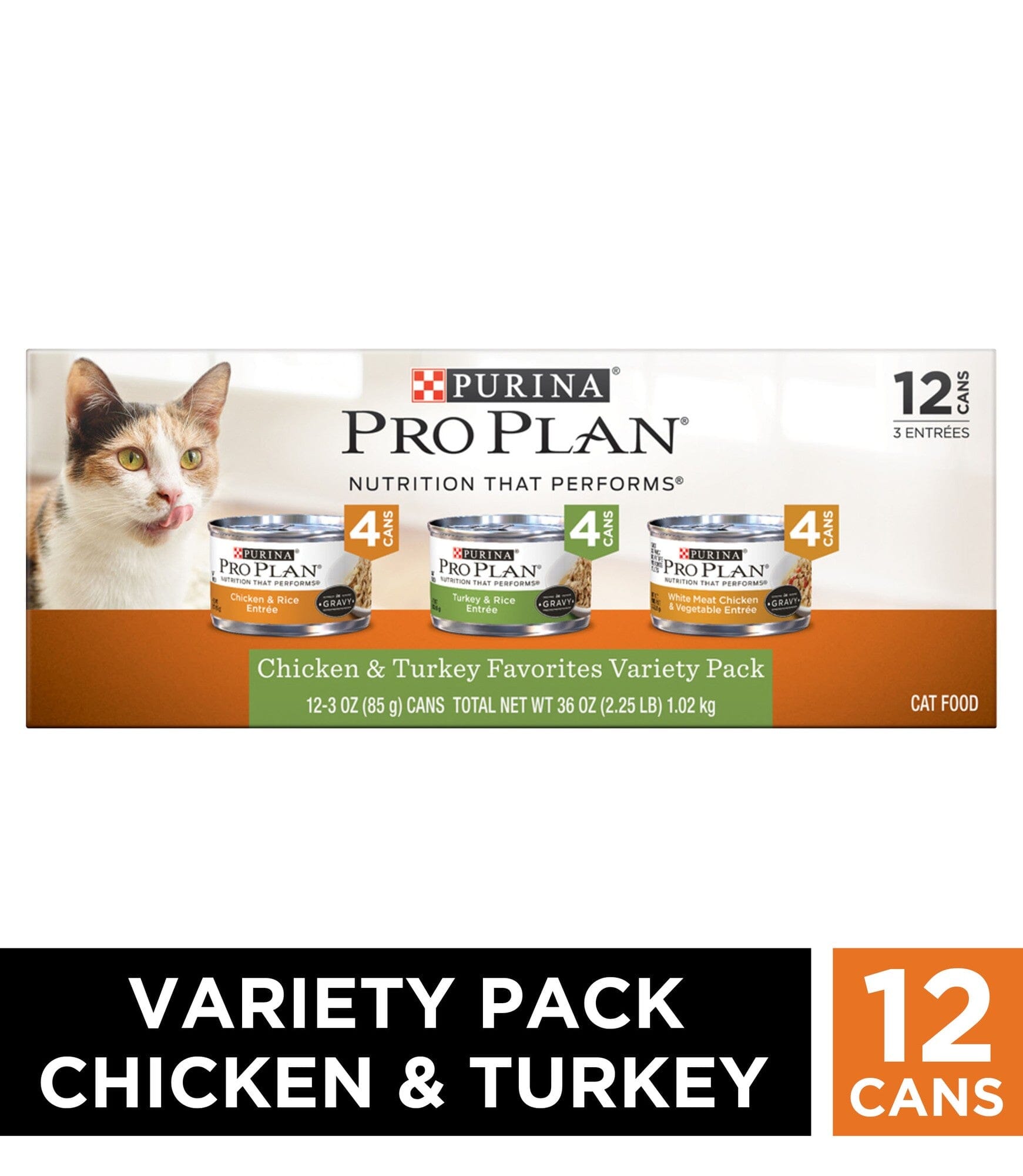 Purina Pro Plan Savor Chicken Turkey and Vegetables in Gravy Canned Cat Food - Variety Pack - 3 Oz - Case of 12 - 2 Pack