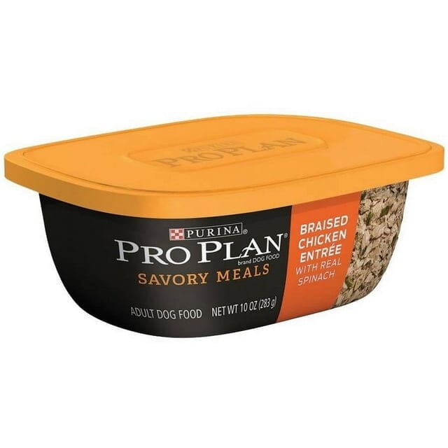 Purina Pro Plan Savory Meals Braised Chicken and Spinach Entrée Wet Dog Food Trays - 10 Oz - Case of 8