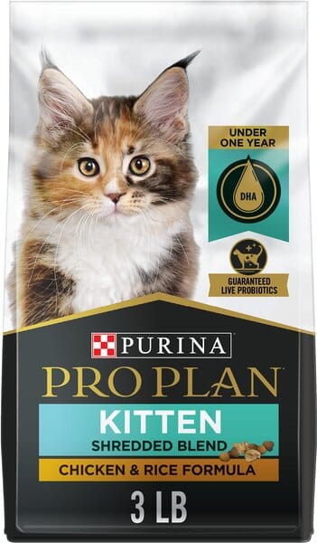 Purina Pro Plan Shredded Blend Chicken and Rice Kitten Formula Dry Cat Food - 3.5 Lbs - Case of 6