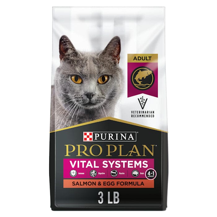 Purina Pro Plan Vital Systems 4-in-1 Support Salmon and Egg Adult Dry Cat Food 3 Lbs - Case of 6