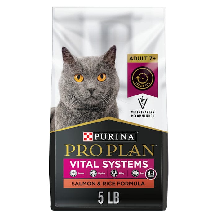 Purina Pro Plan Vital Systems 4-in-1 Support Salmon and Rice 7+ Senior Adult Dry Cat Food 5 Lbs - Case of 5