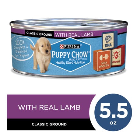 Purina Puppy Chow High-Protein Classic Ground Lamb in Gravy Puppy Canned Dog Food - 5.5 Oz - Case of 24  