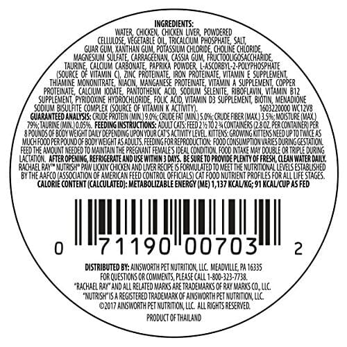 Rachael Ray Nutrish Grain-Free Paw Licken' Chicken and Liver Recipe Wet Cat Food Trays - 2.8 Oz - Case of 24  