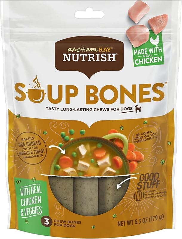 Rachael Ray Nutrish Soup Bones Chicken and Veggie Hard Chews Dog Treats - 6.3 Oz - Case of 8  