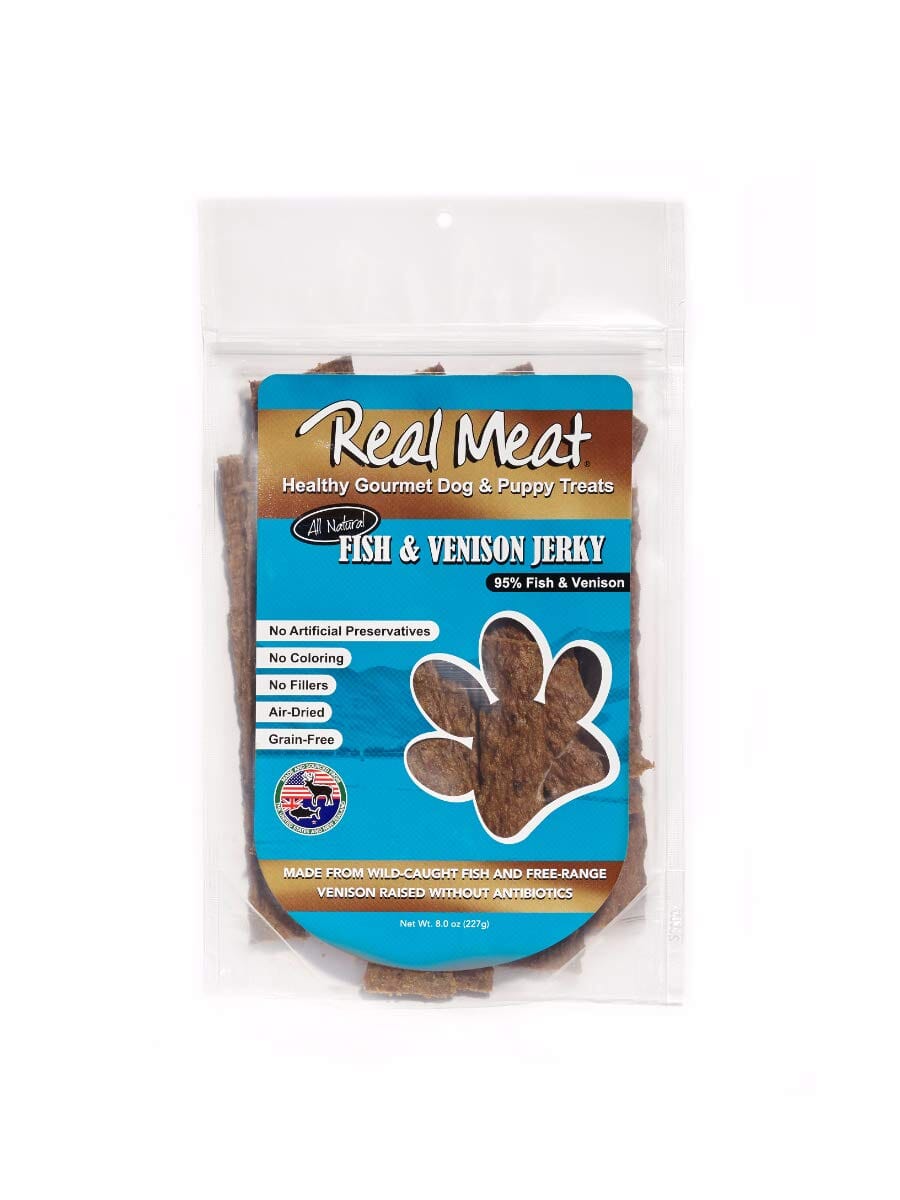 Real Meat Company Grain-Free Fish and Venison Dog Jerky Treats 8 Oz 