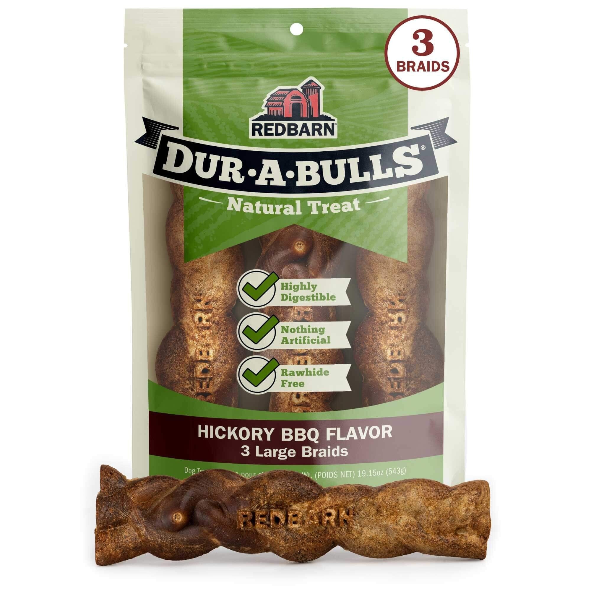 Red Barn Dur-A-Bulls Braided Sticks Rawhide-Free Hikory Barbecue Flavor Hard Chew Dog Treat - Large - 3 Pack Default Title
