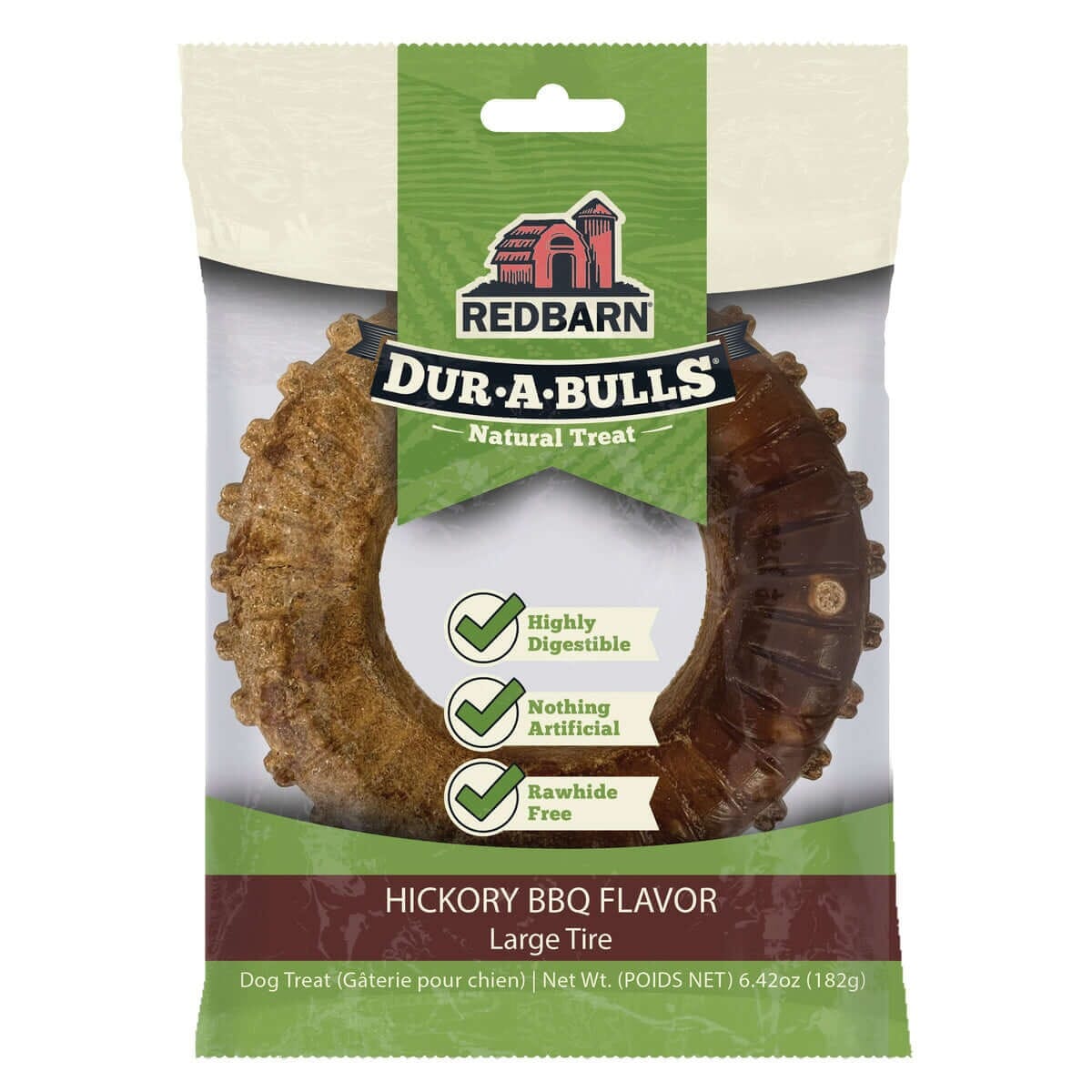 Red Barn Dur-A-Bulls Tire Rawhide-Free Hikory Barbecue Flavor Hard Chew Dog Treat - Large - Case of 14 Default Title