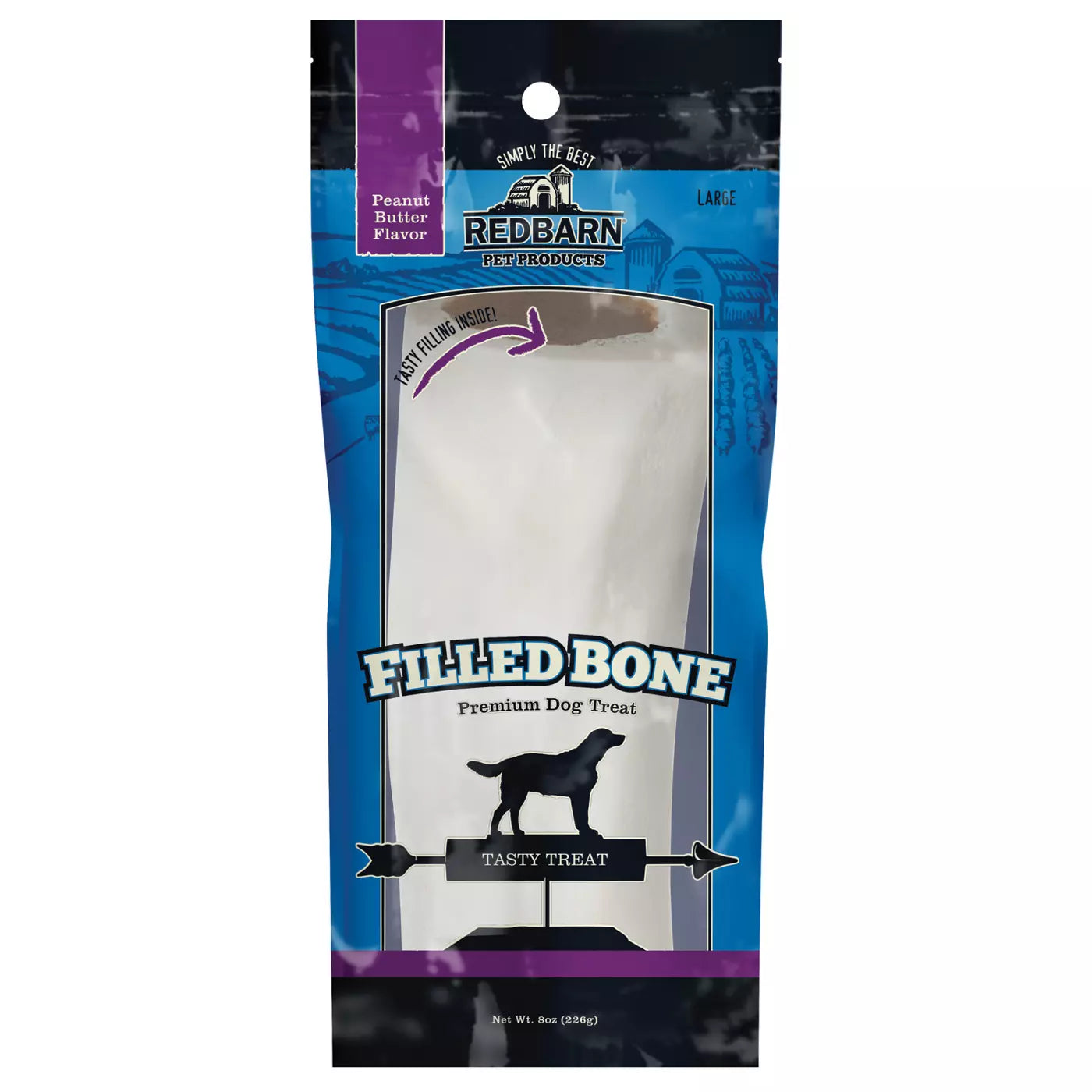 Red Barn Filled Bones Peanut Butter Natural Dog Chews - Large - 8 Oz - Case of 15