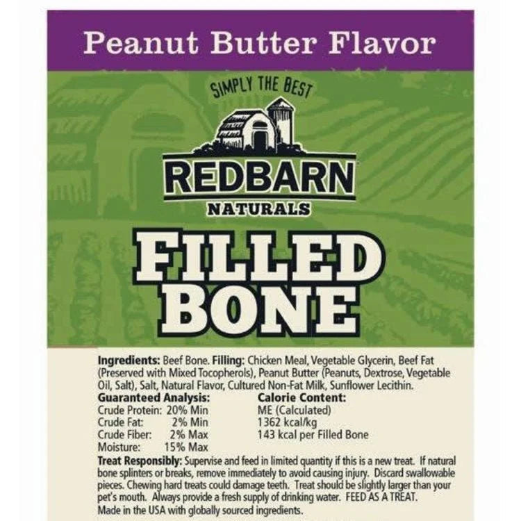 Red Barn Filled Bones Peanut Butter Natural Dog Chews - Large - 8 Oz - Case of 15