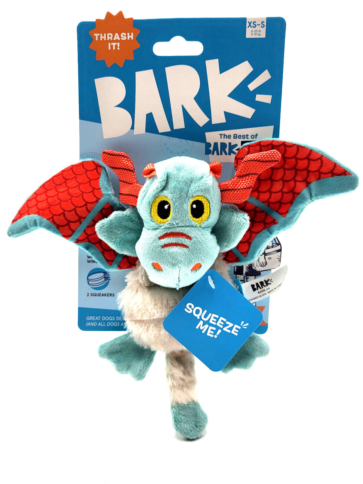 Bark Box Grimbold The Dragon Squeak Crinkle Plush Dog Toy - XS/Small