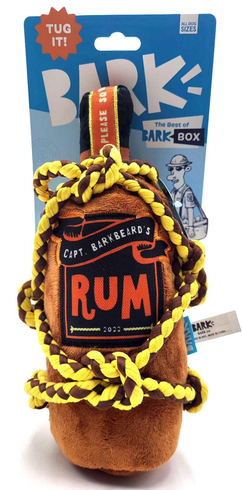 Bark Box Barkbeards Run Squeaky Bottle Rope and Plush Dog Toy - Brown