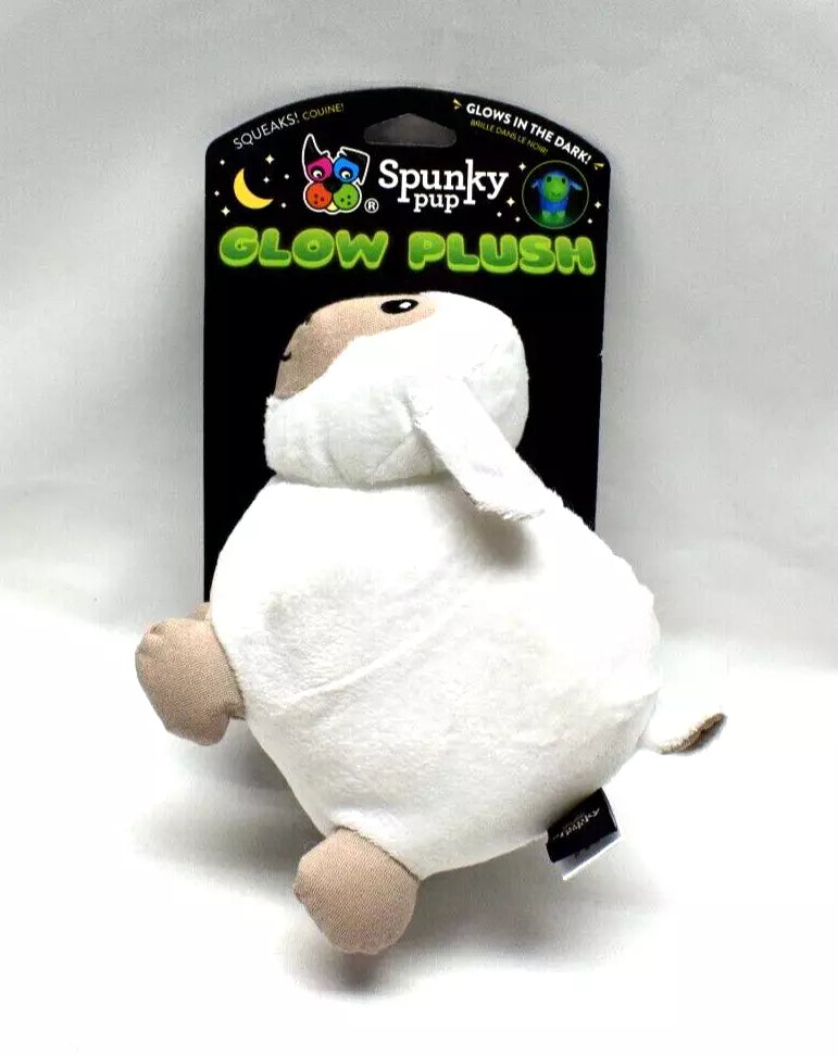 Spunky Pup Glow In the Dark Lamb Squeak and Plush Dog Toy - Small  