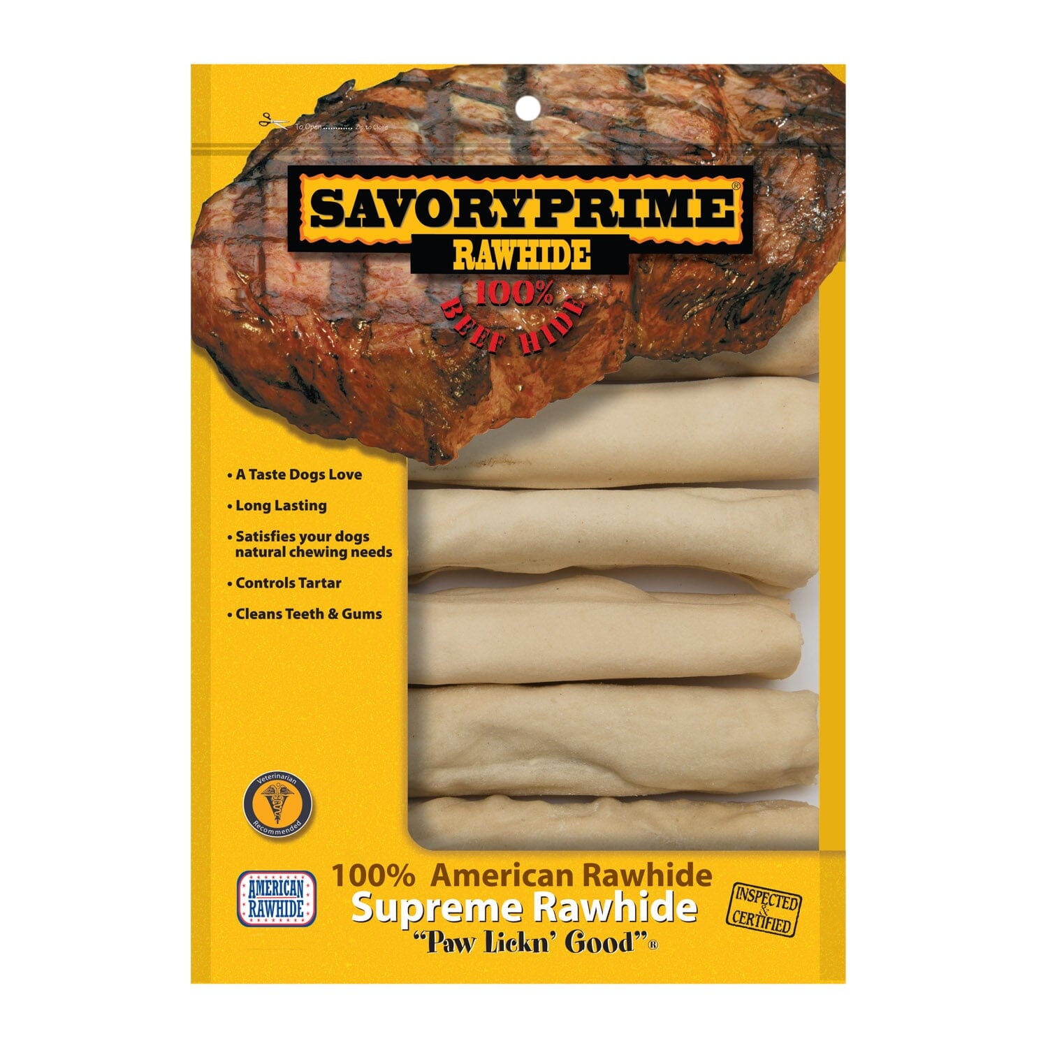 Savory Prime American Rawhide Beef-Hide Retriever Roll Natural Dog Chews - White - 6 Inch - 6 Pack Default Title