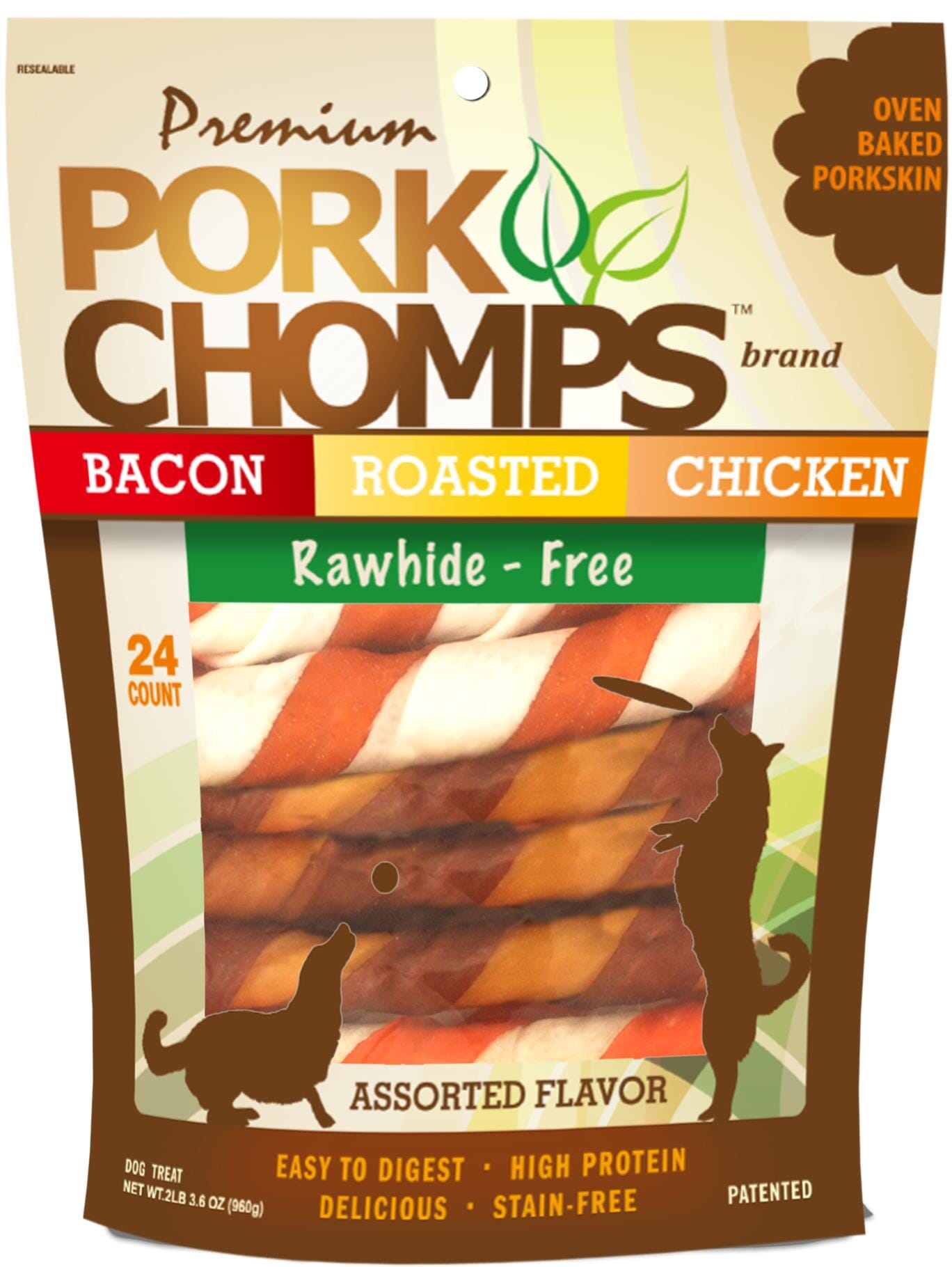Scott Stumpy Chicken Scott Pet Pork-Chomps Rawhide-Free Twists Roasted Bacon and Chicken Na ...