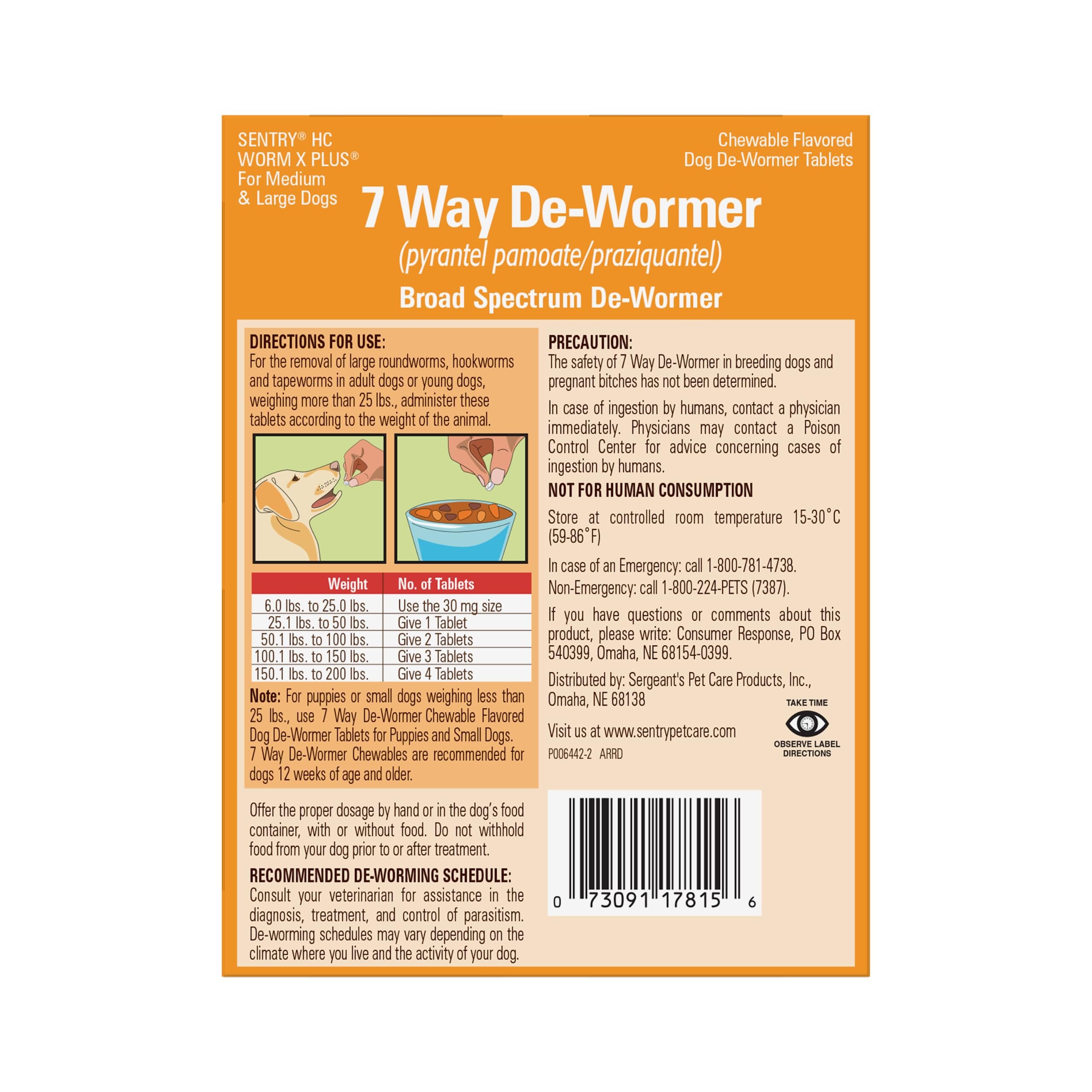 Sentry WormX + 7 Way De-Wormer Tablets for Medium and Large Dogs - 6 Count  