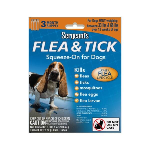 Sergeant's Flea & Tick Squeeze-On for Dogs - 33 - 66 Lbs - 3 Count  