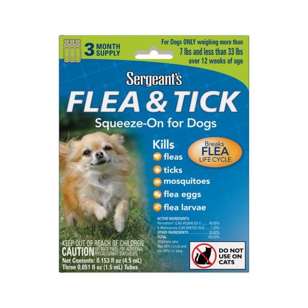 Sergeant's Flea & Tick Squeeze-On for Dogs - 7 - 33 Lbs - 3 Count  