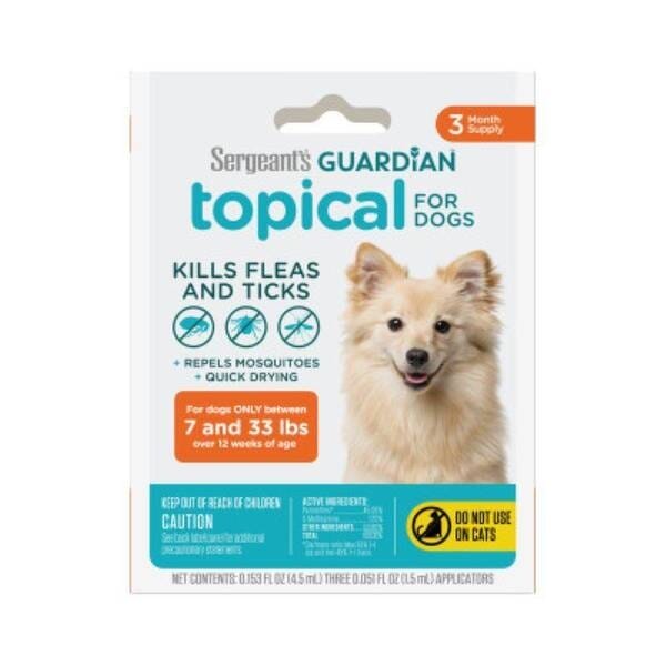 Sergeant's Guardian Flea and Tick Topical Squeeze-On Treatment for Dogs or Puppies - 3 Count or 3-Month Supply Dogs 7-32 Lbs