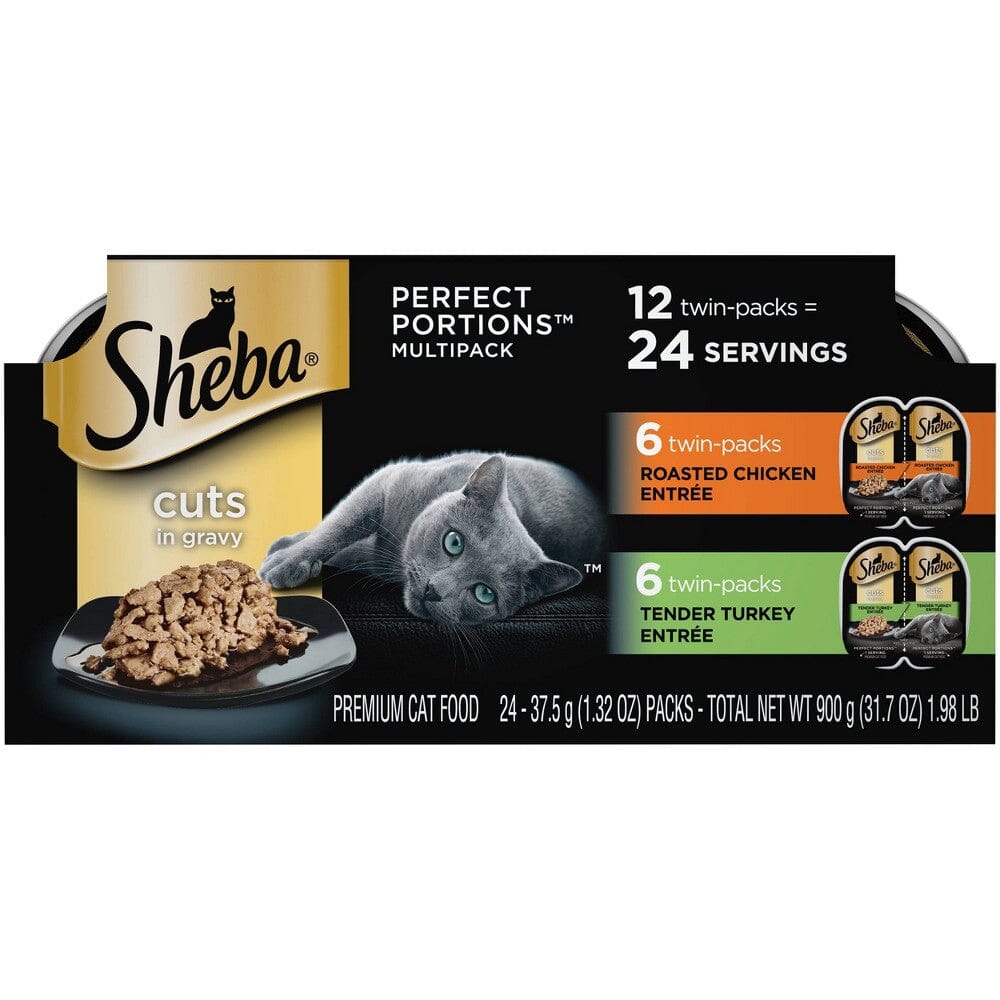 Sheba Perfect Portions Cuts in Gravy Roasted Chicken and Tender Turkey Twin Pack Wet Cat Food Trays - Variety Pack - 2.6 Oz - 12 Pack - Case of 2 Default Title