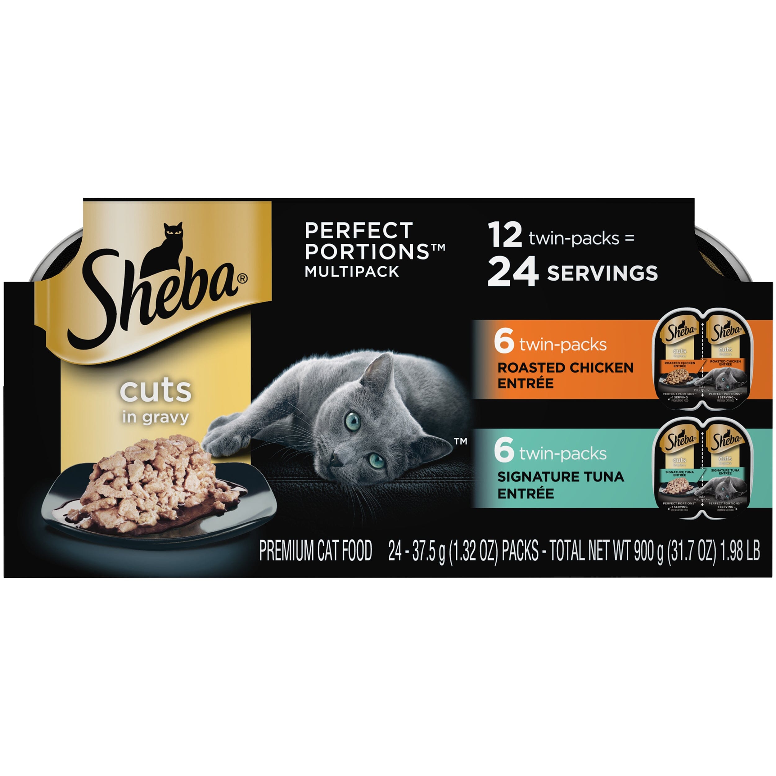 Sheba Perfect Portions Cuts in Gravy Roasted Chicken and Tuna Twin Pack Wet Cat Food Trays - Variety Pack - 2.6 Oz - 12 Pack - Case of 2 Default Title