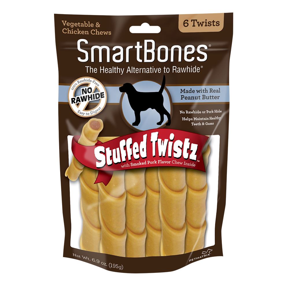 Smartbones Stuffed Twistz Dog Dental and Hard Chews - Peanut Butter - 6.9 Oz - 6 Pack