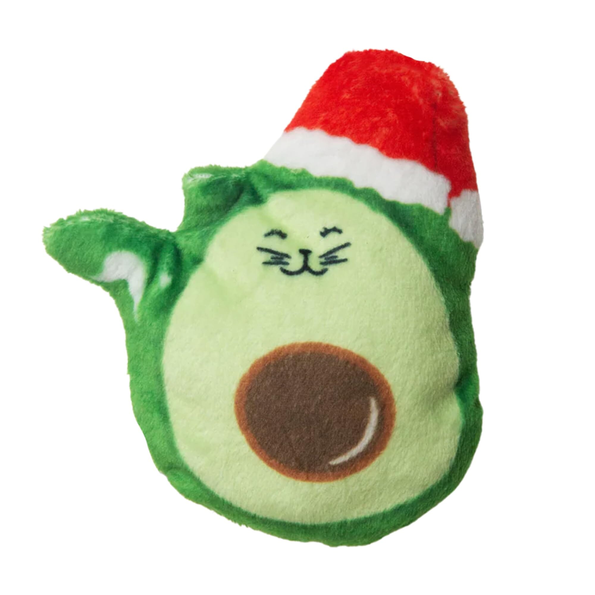 Snugarooz Holiday Avocato Santa Squeak and Crinkle Plush Catnip Cat Toy Default Title