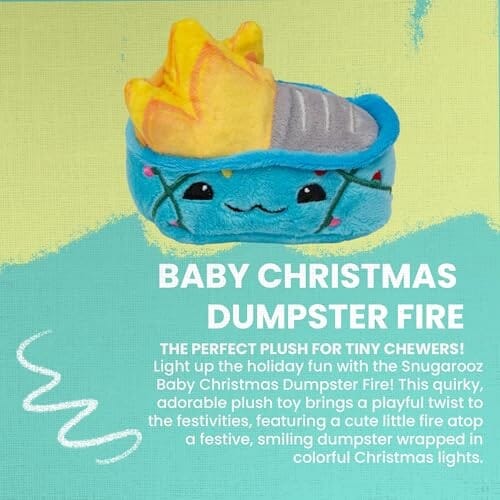 Snugarooz Holiday Baby Christmas Dumpster Fire with Repair Patch Squeak and Crinkle Plush Dog Toy