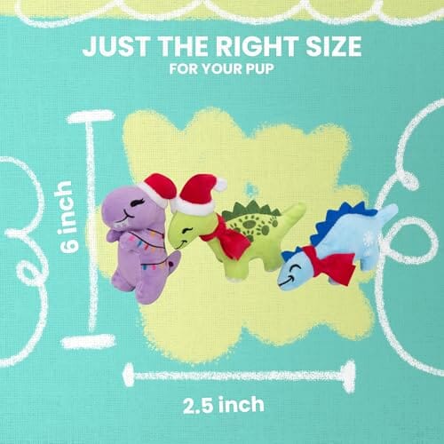 Snugarooz Holiday Christmas Dinos Squeak and Crinkle Plush Dog Toys - 3 Pack
