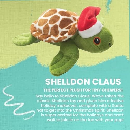 Snugarooz Holiday Shelldon Claus with Repair Patch Squeak and Crinkle Plush Dog Toy - 8 Inch
