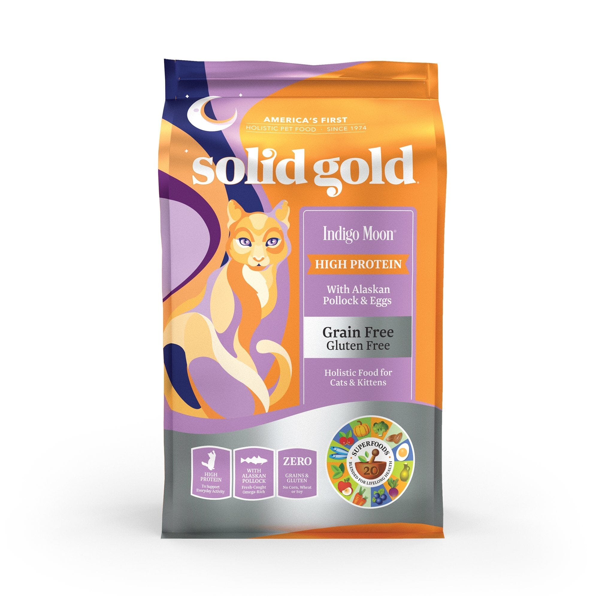 Solid Gold Indigo Moon Grain-Free High-Protein Wild Pollock and Egg Dry Cat Food - 3 Lbs