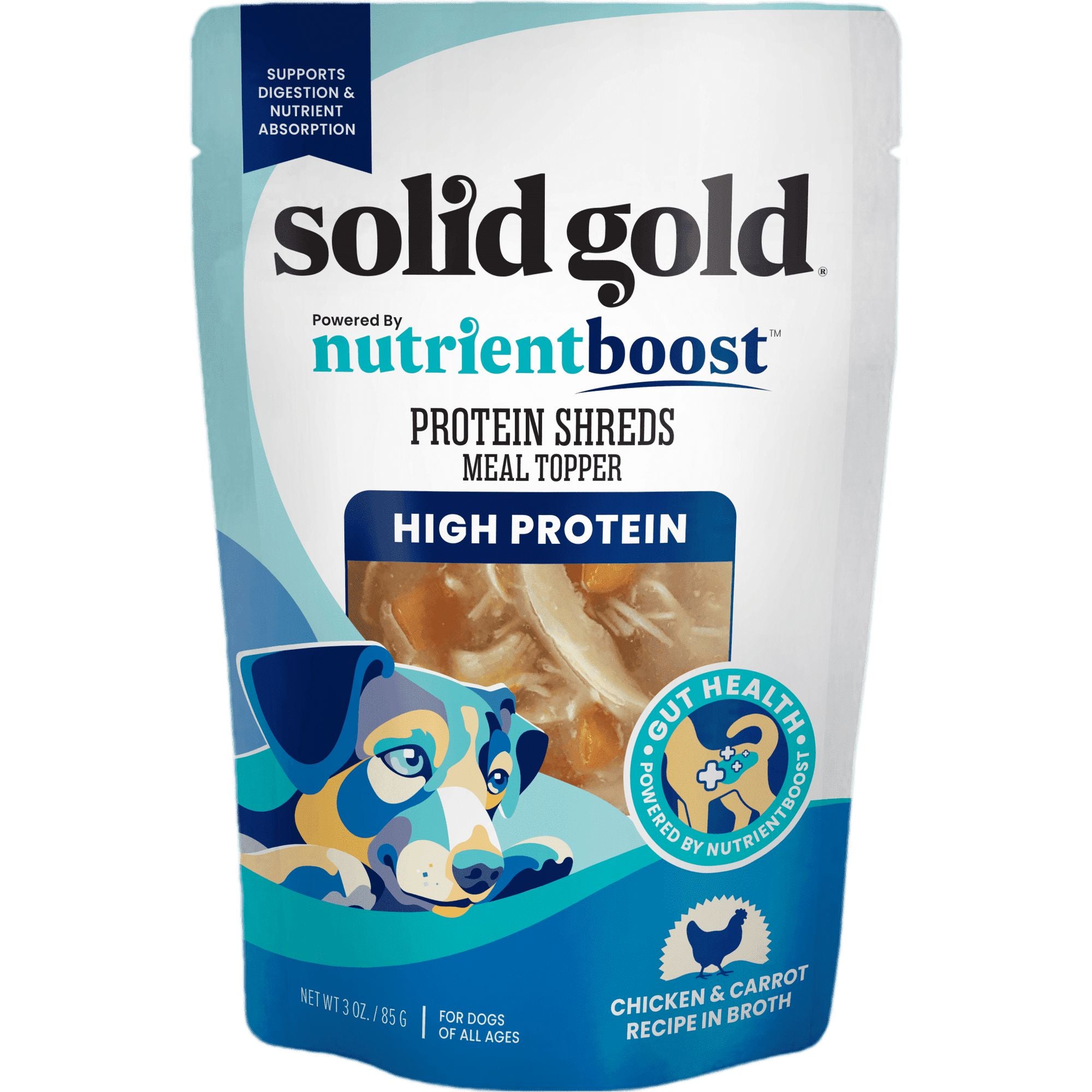 Solid Gold NutrientBoost Protein Shreds Gut Health Chicken and Carrots in Broth Wet Dog Food Topper - 3 Oz - Case of 12 Default Title