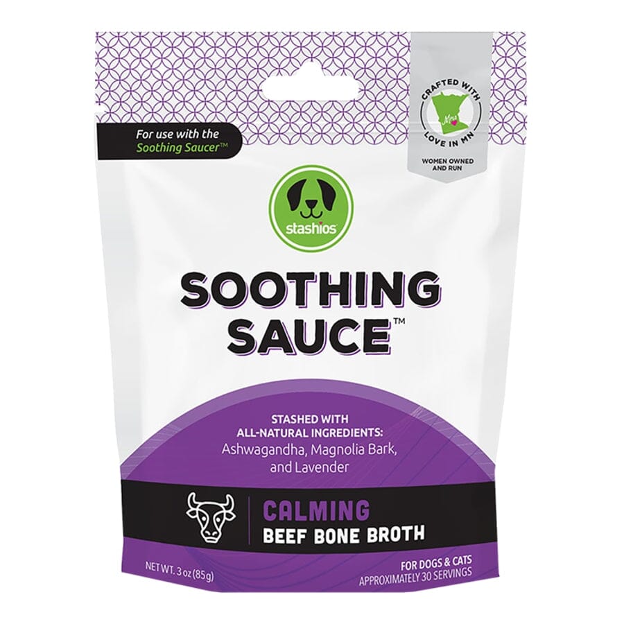 Stashios Soothing Sauce Natural Beef Bone Broth Calming Powder Cat and Dog Food Supplement or Topper - 3 Oz