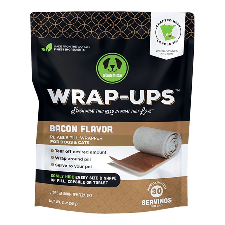 Stashios Wrap-Ups Bacon Flavored Pill Cover Wraps Dog and Cat Soft Chews -  2.1 Oz