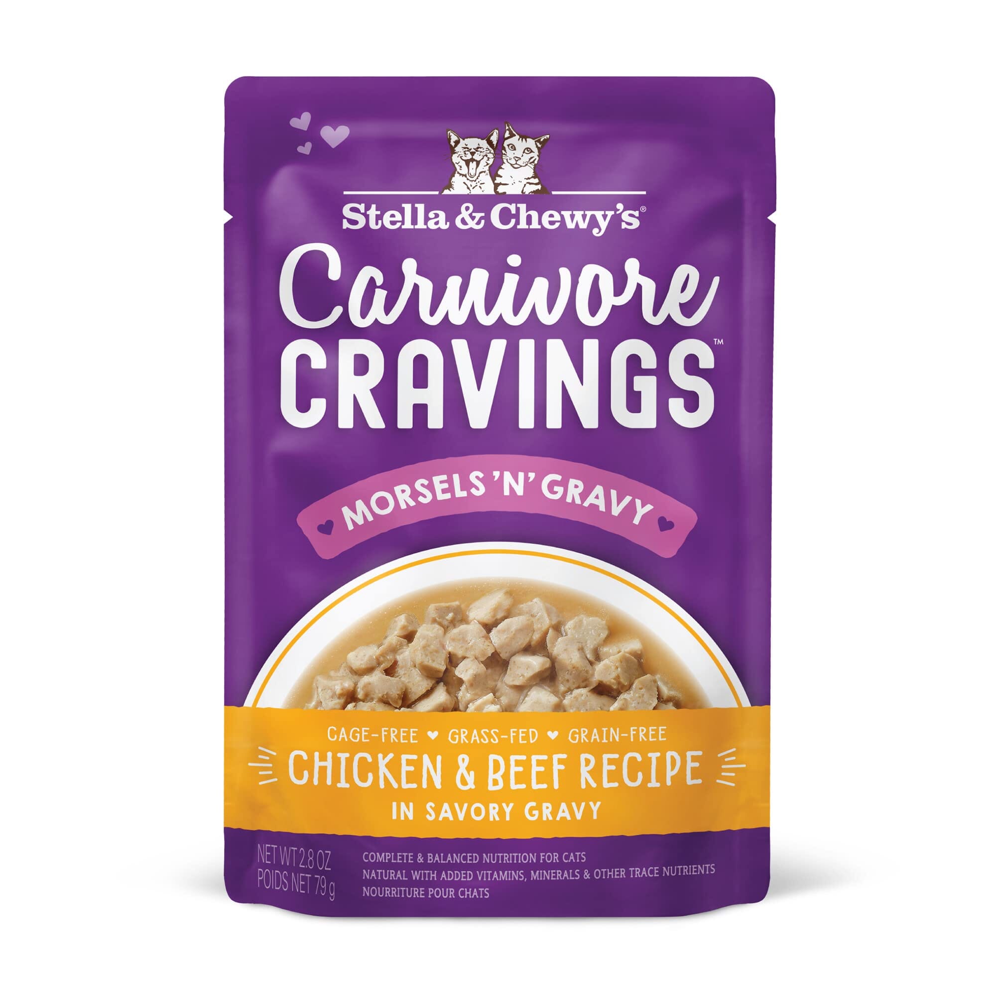 Stella & Chewy's Carnivore Cravings Morsals N' Gravy Chicken and Beef Wet Cat Food Pouch - 2.8 Oz - Case of 24