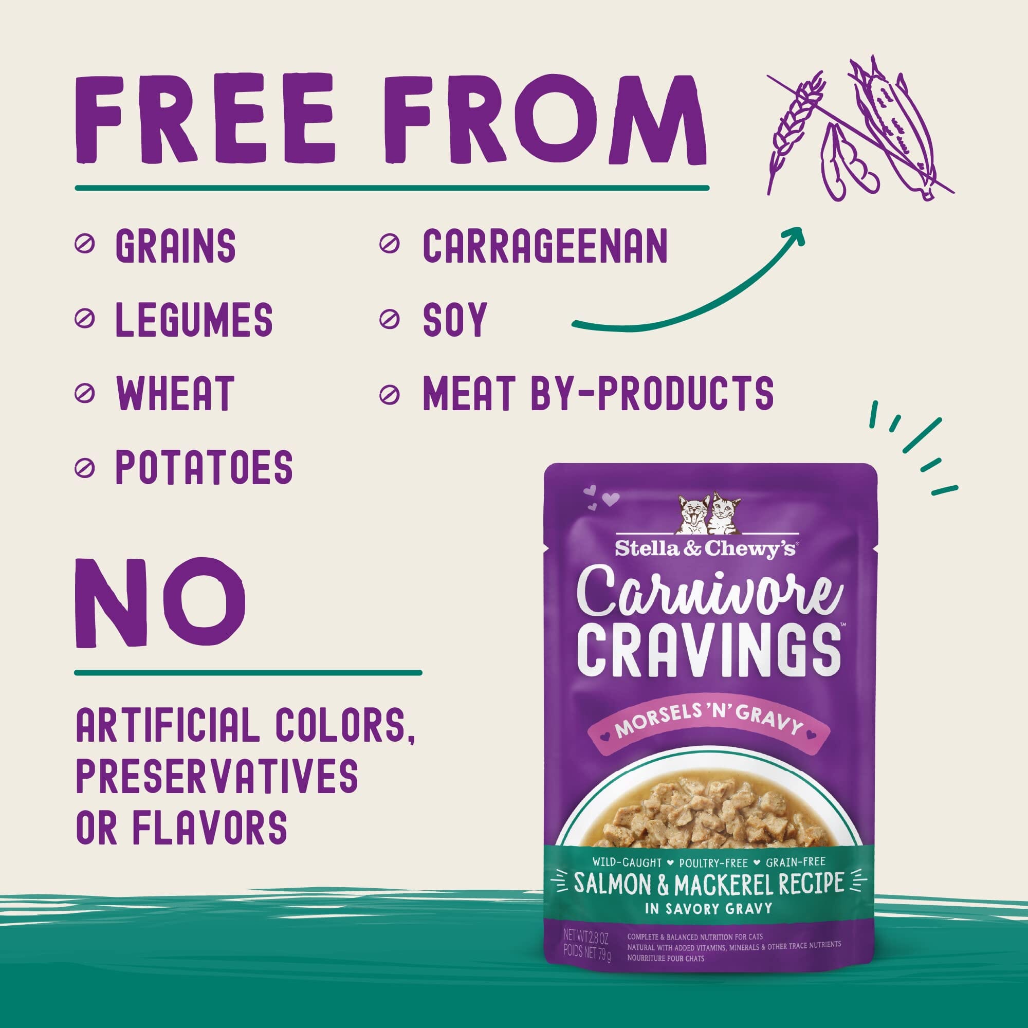 Stella & Chewy's Carnivore Cravings Morsals N' Gravy Salmon and Mackerel Wet Cat Food Pouch - 2.8 Oz - Case of 24
