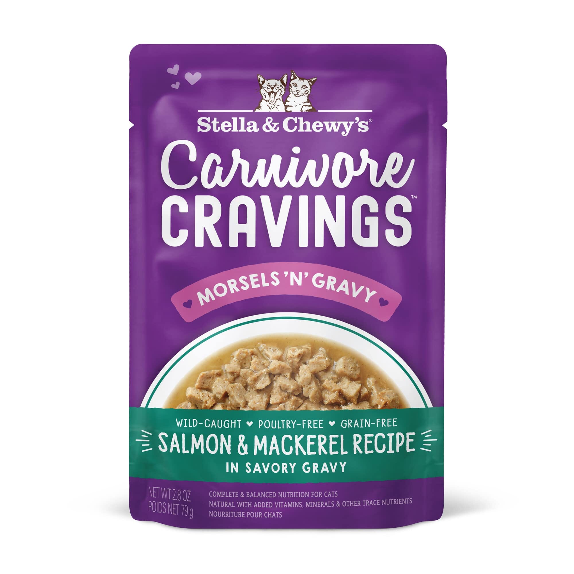 Stella & Chewy's Carnivore Cravings Morsals N' Gravy Salmon and Mackerel Wet Cat Food Pouch - 2.8 Oz - Case of 24
