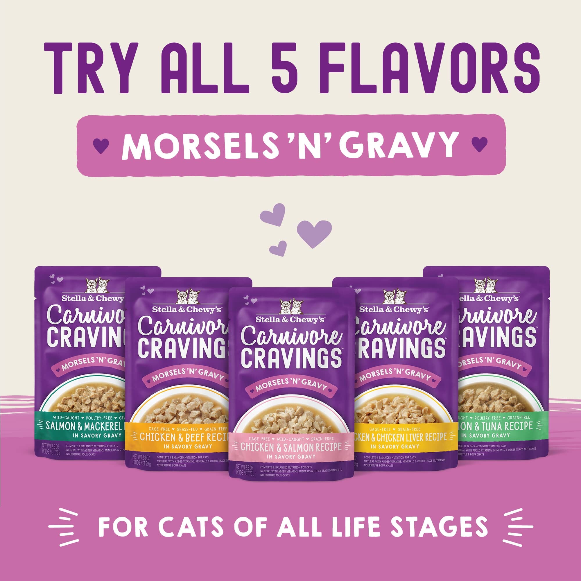 Stella & Chewy's Carnivore Cravings Morsals N' Gravy Salmon and Mackerel Wet Cat Food Pouch - 2.8 Oz - Case of 24