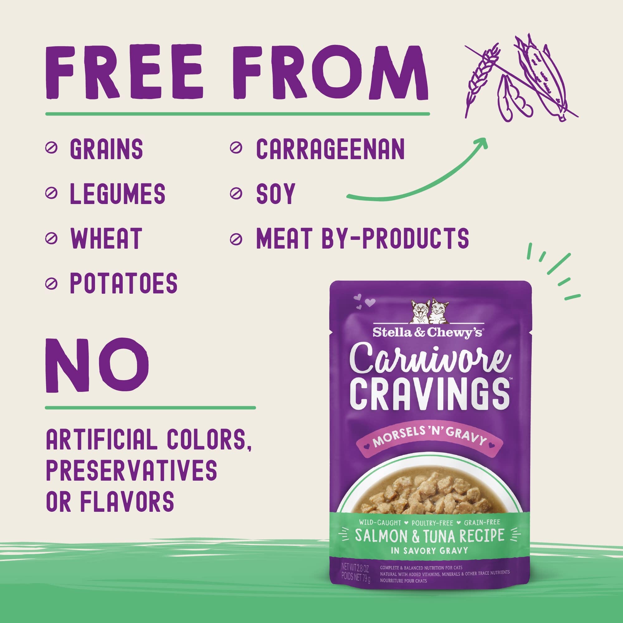 Stella & Chewy's Carnivore Cravings Morsals N' Gravy Salmon and Tuna Wet Cat Food Pouch - 2.8 Oz - Case of 24
