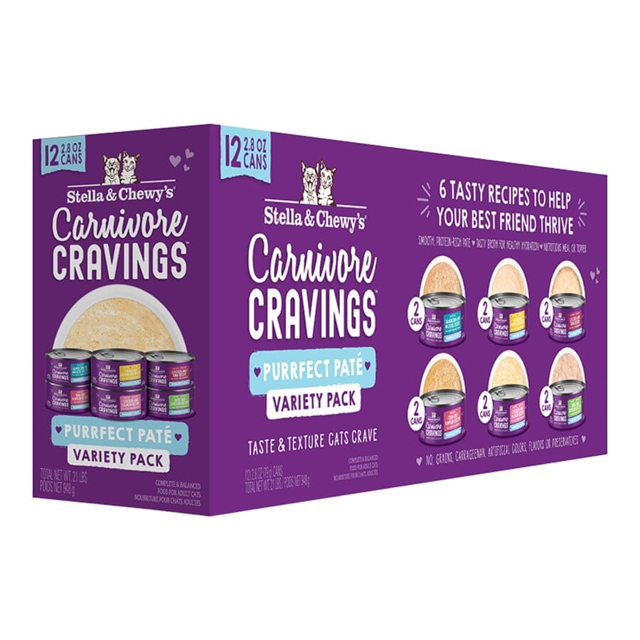 Stella & Chewy's Carnivore Cravings Purrfect Pate Chicken Tuna Pumpkin Salmon Duck Canned Cat Food - Variety Pack - 2.8 Oz - Case of 24