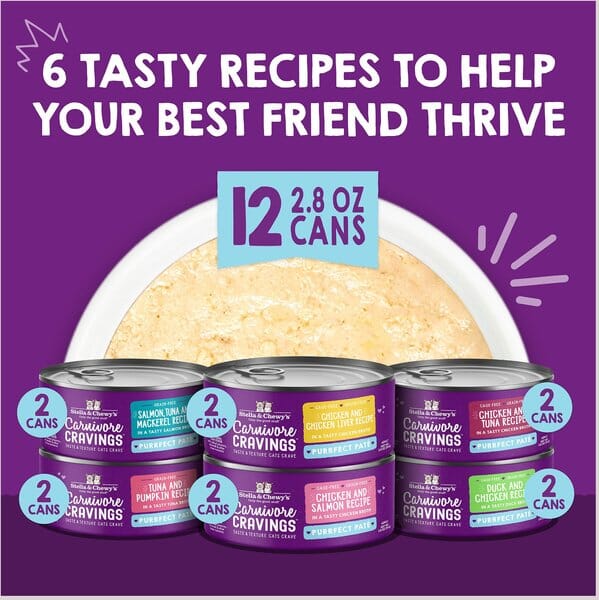 Stella & Chewy's Carnivore Cravings Purrfect Pate Chicken Tuna Pumpkin Salmon Duck Canned Cat Food - Variety Pack - 2.8 Oz - Case of 24