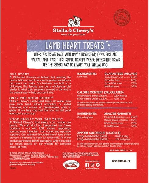 Stella & Chewy's Lamb Hearts Freeze Dried Dog Treats - 3 Oz