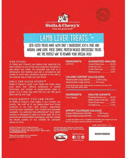 Stella & Chewy's Lamb Liver Freeze Dried Dog Treats - 3 Oz