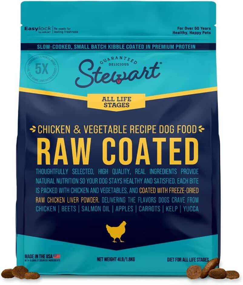 Stewart Raw Coated Small-Batch Chicken and Vegetable Freeze-Dried Raw Coated Dry Dog Food 4 Pounds