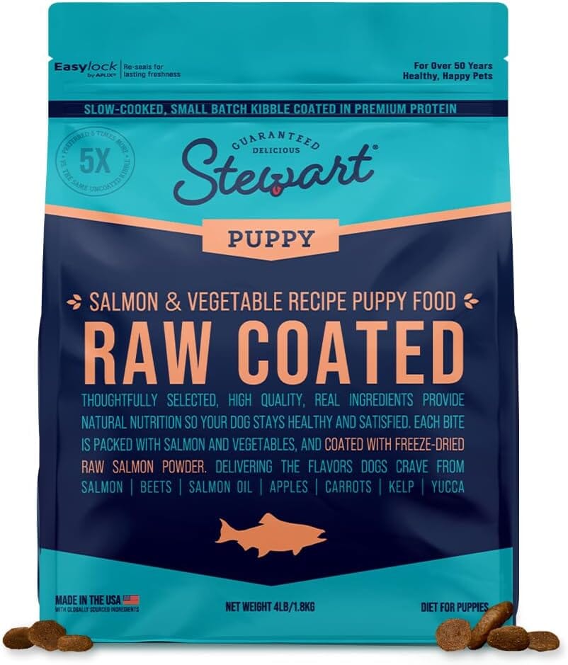 Stewart Raw Coated Small-Batch Salmon and Vegetable Freeze-Dried Raw Coated Puppy Formula Dry Dog Food 4 Pounds