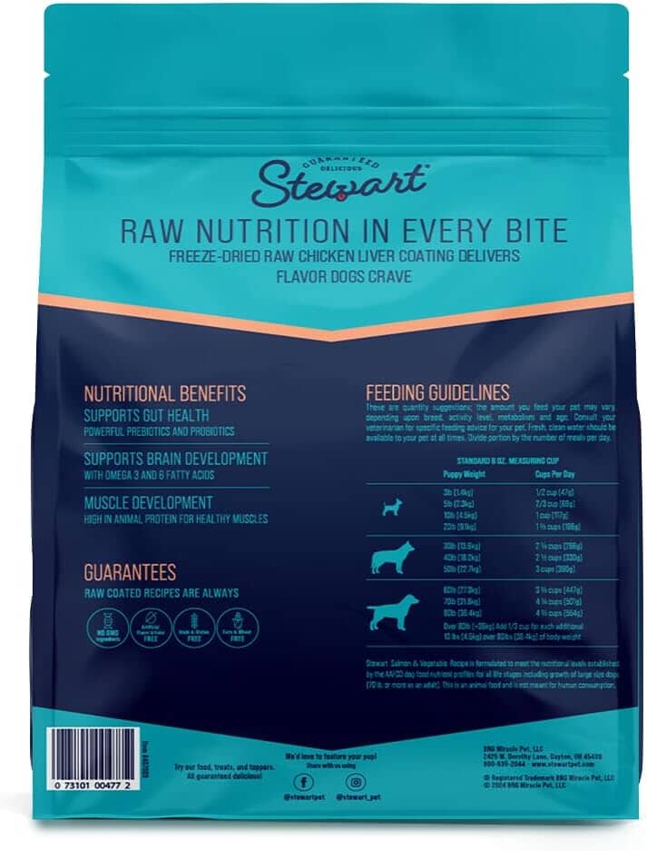 Stewart Raw Coated Small-Batch Salmon and Vegetable Freeze-Dried Raw Coated Puppy Formula Dry Dog Food