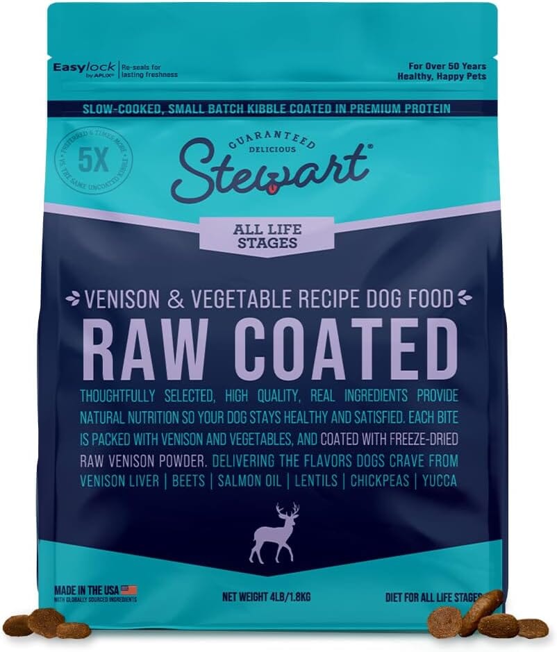 Stewart Raw Coated Small-Batch Venison and Vegetable Freeze-Dried Raw Coated Dry Dog Food 4 Pounds