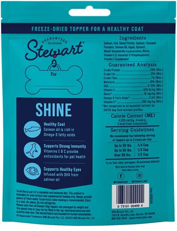 Stewart Shine Skin and Coat Salmon and Sweet Potato with Omega-3 Freeze-Dried Dog Food Topper or Treats - 8 Oz