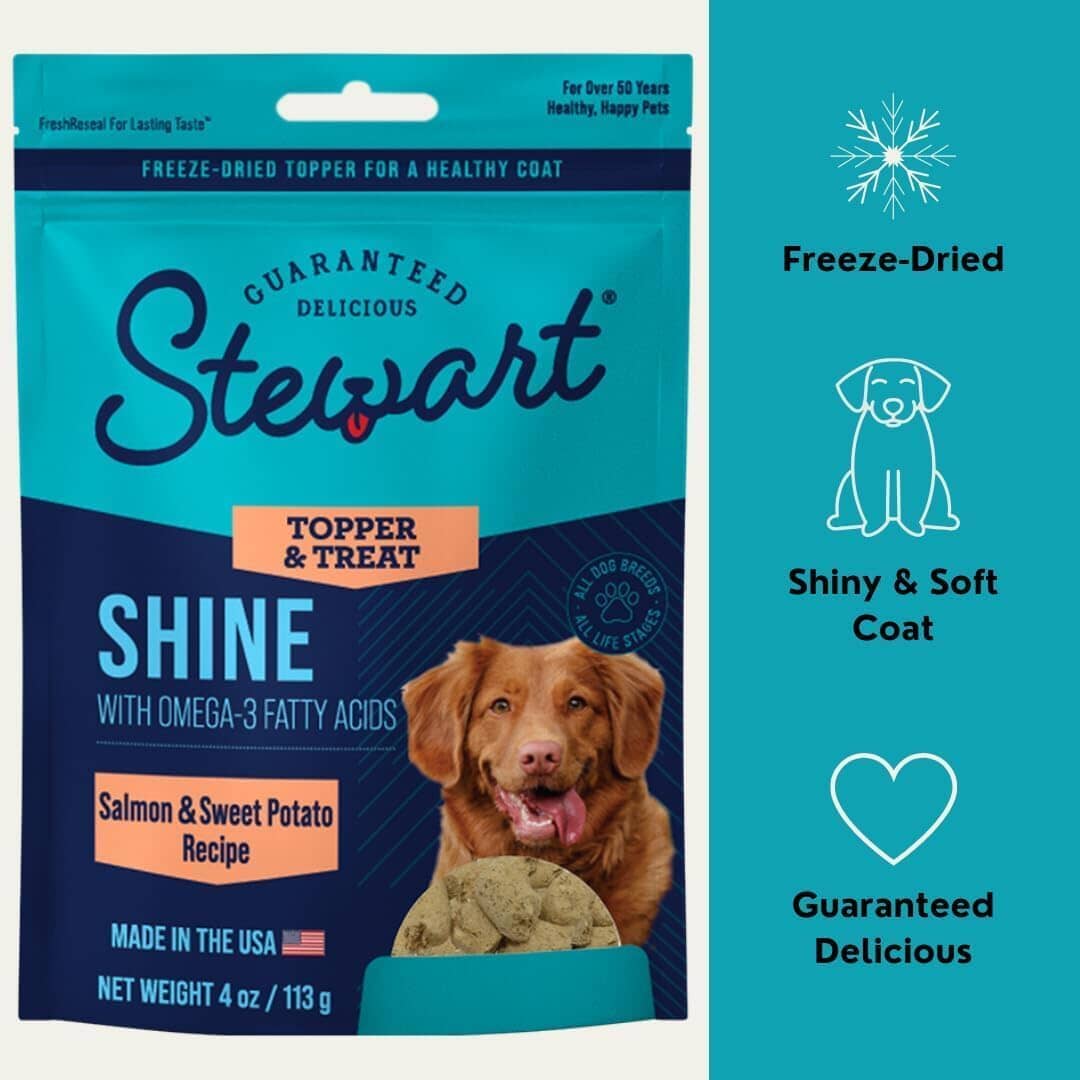 Stewart Shine Skin and Coat Salmon and Sweet Potato with Omega-3 Freeze-Dried Dog Food Topper or Treats - 8 Oz