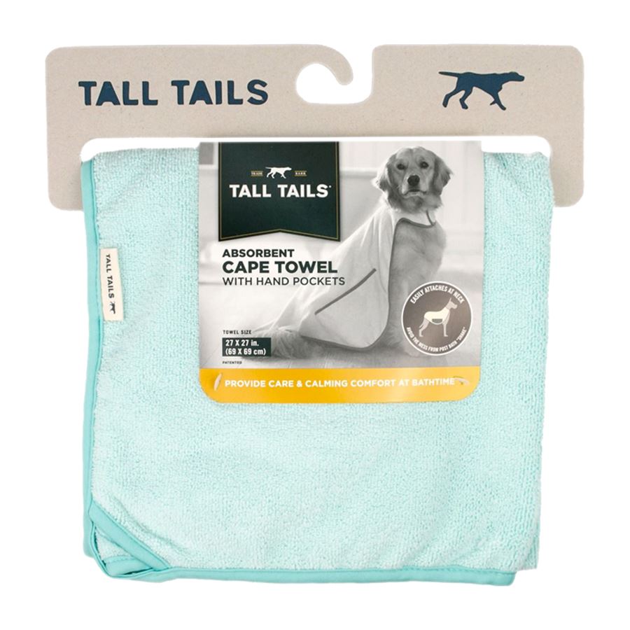 Tall Tails Absorbant Cape Cat and Dog Grooming Towel with Pockets - L:27 X W:27 Inch